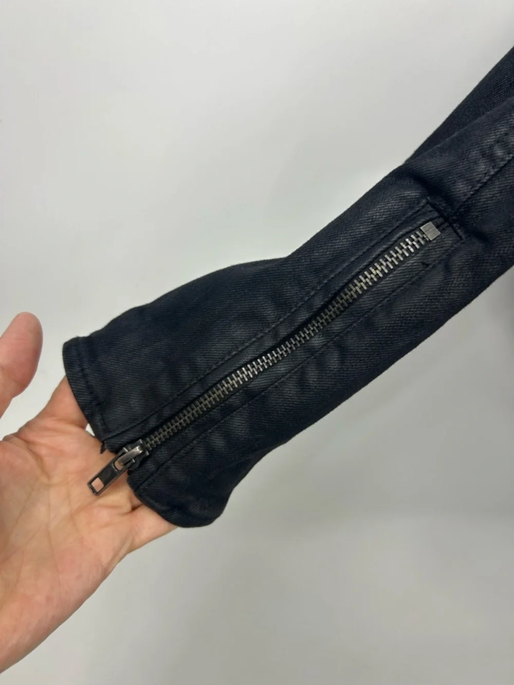 Free People Coated Black Moto Jacket Waterfall Drape Front Zip Cuffs Size 4
